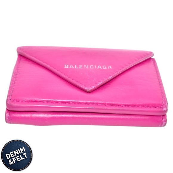 Balenciaga Pink Leather Papier Logo Mini Compact Trifold Wallet | PRELOVED🩷🩷 - Picture 5 of 10